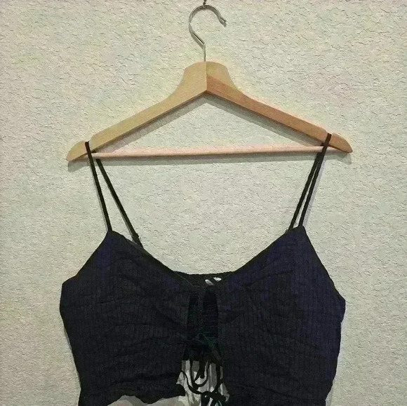 Navy blue Crop lace up front - Picture 1 of 7